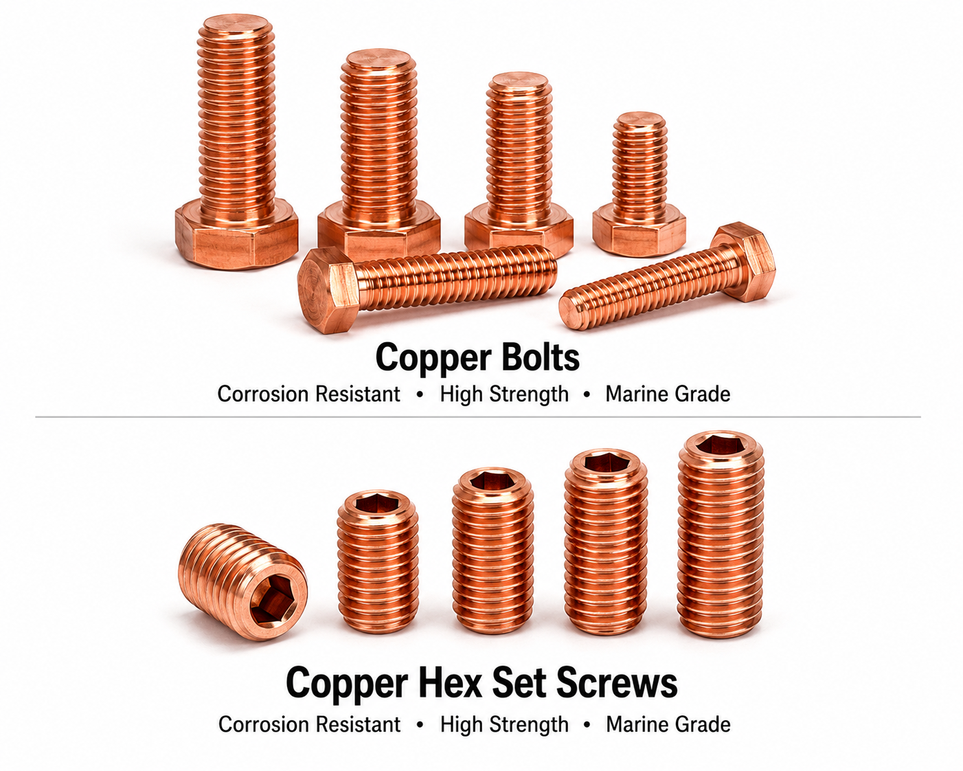 Copper Bolts, Copper Hex Set Screws